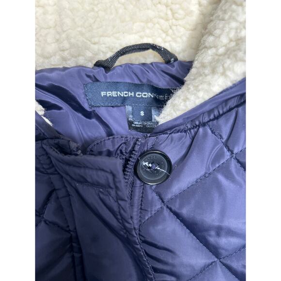 French Connection women's hooded longline quilted parka in navy blue Size S - Picture 5 of 7
